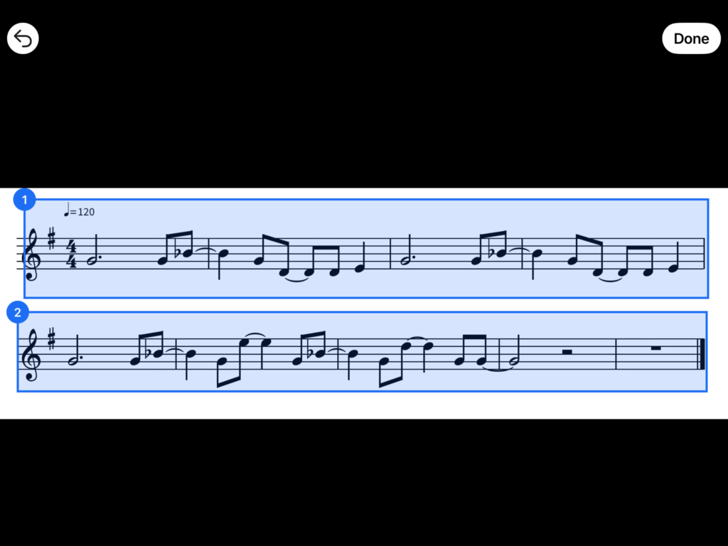Music Zoom completed line selection screen.